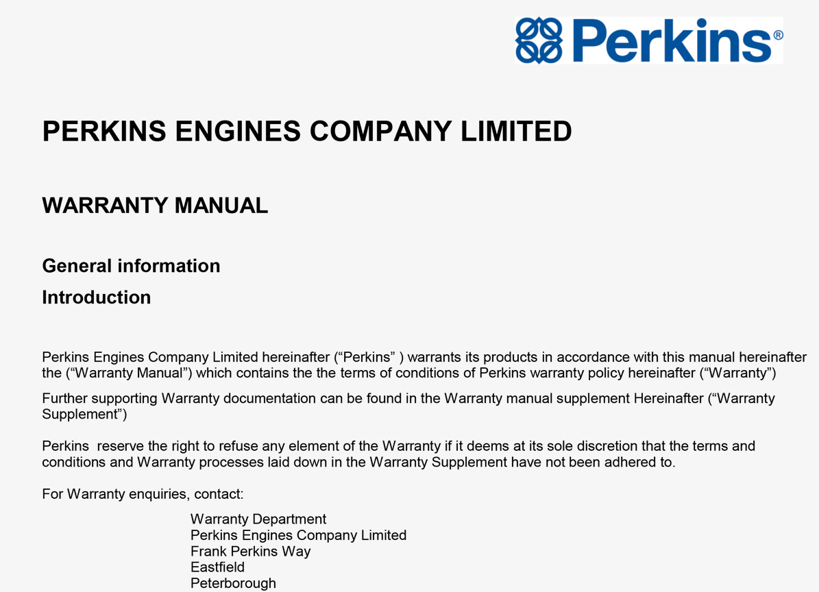 Problème du manuel de garantie Perkins Engien